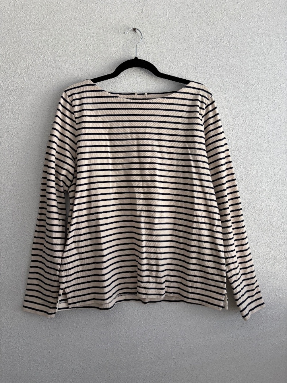 J. Crew Striped Boatneck Long Sleeve Tee Size Medium Cream Navy Blue
